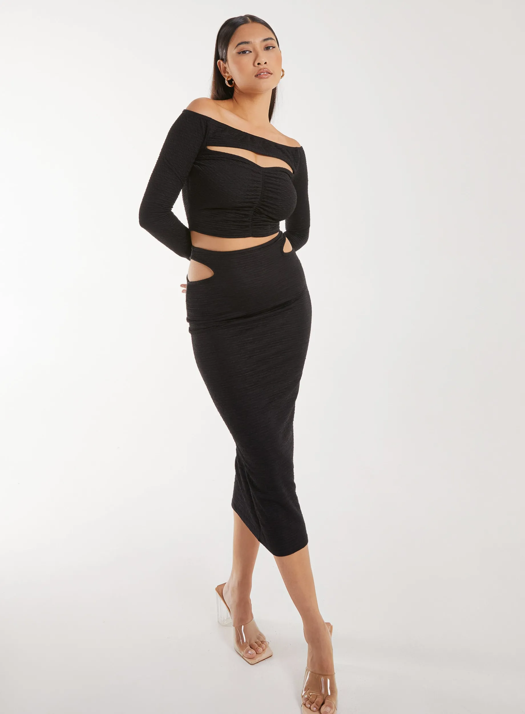 Ripple Cut Out Midi Skirt