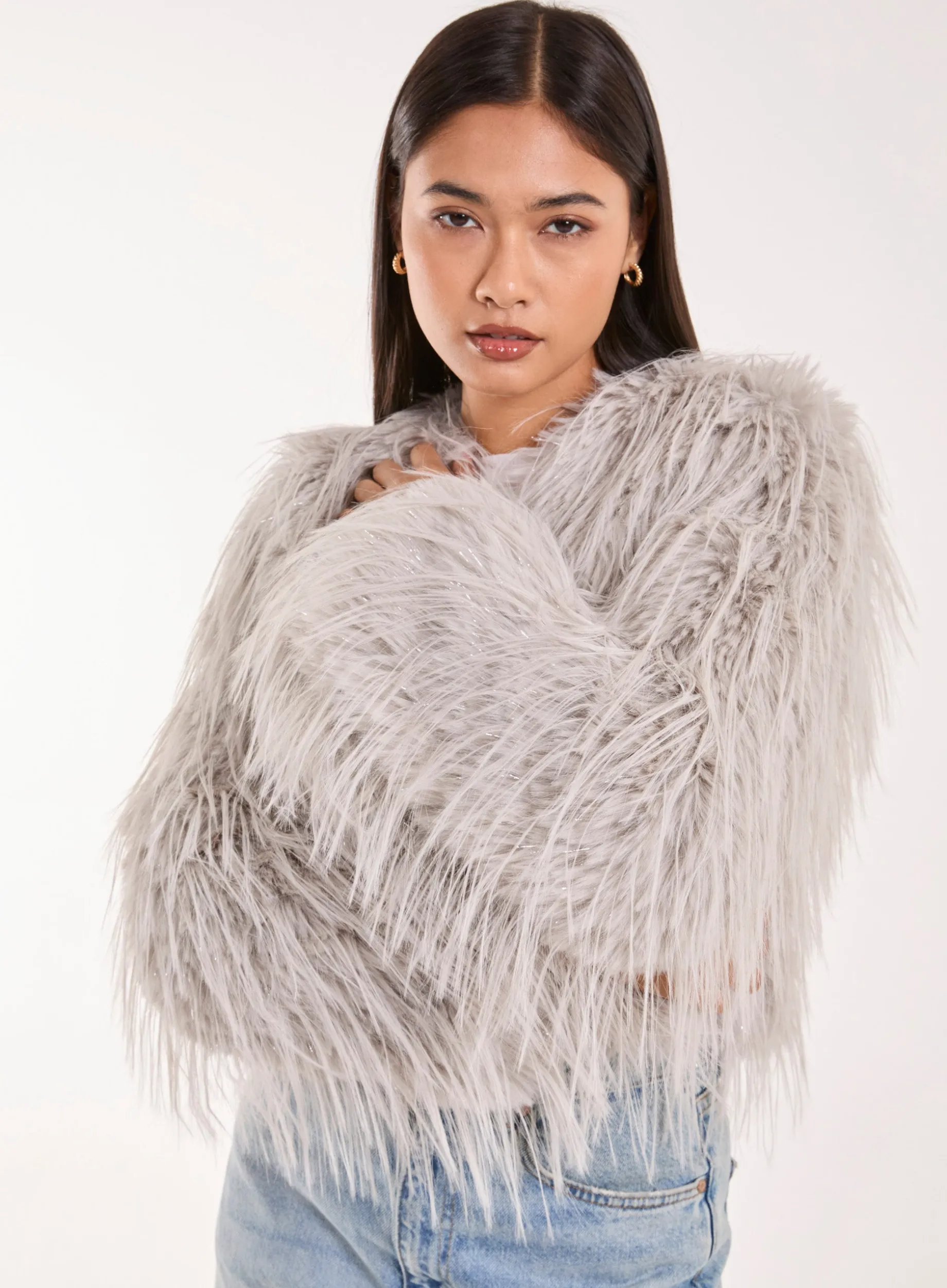 Shaggy Tinsel Faux Fur Cropped Jacket