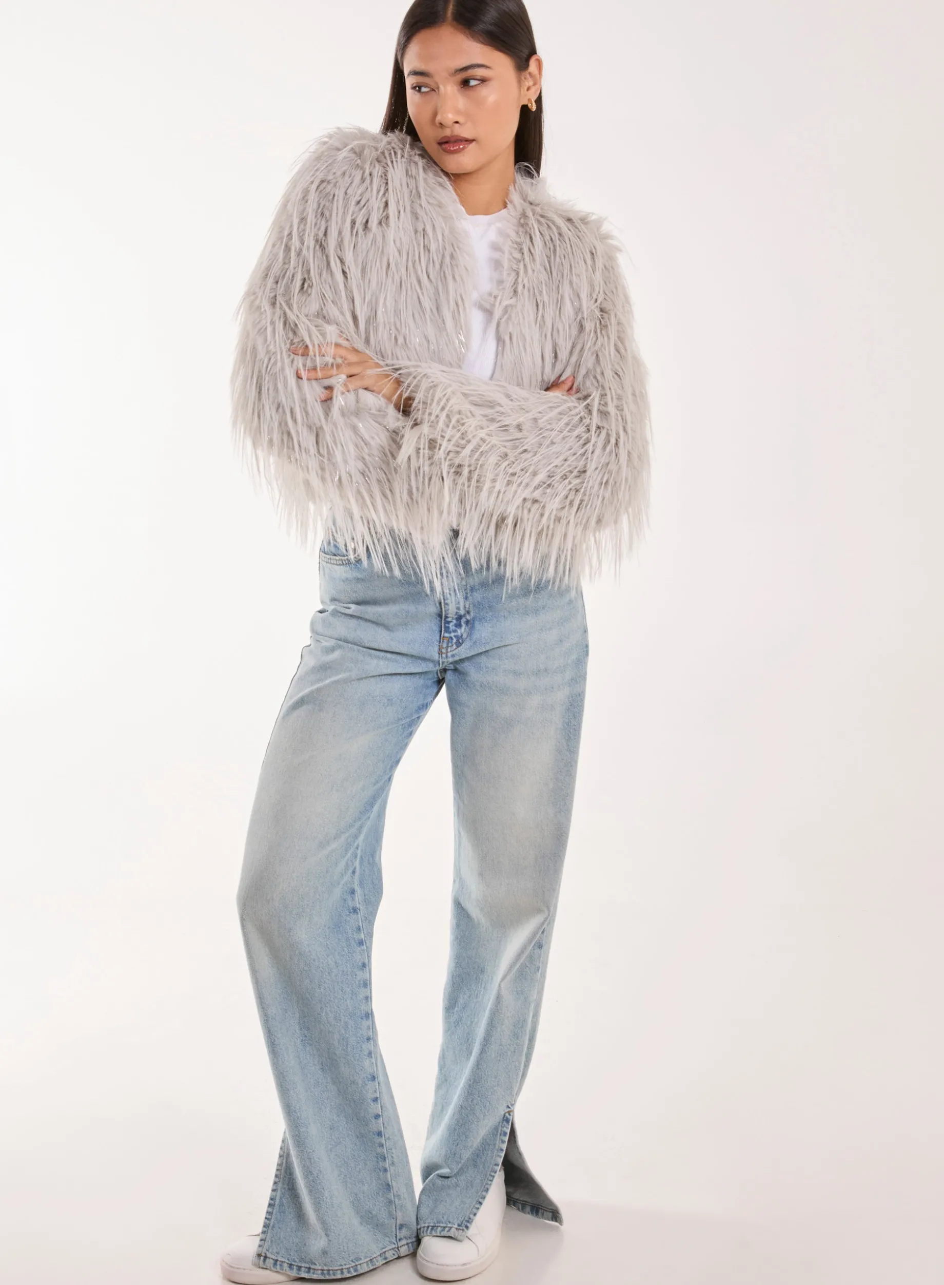 Shaggy Tinsel Faux Fur Cropped Jacket