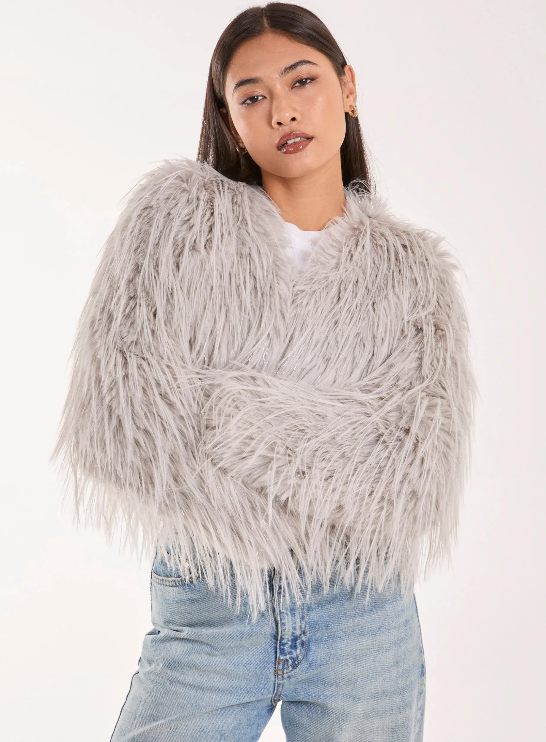 Shaggy Tinsel Faux Fur Cropped Jacket