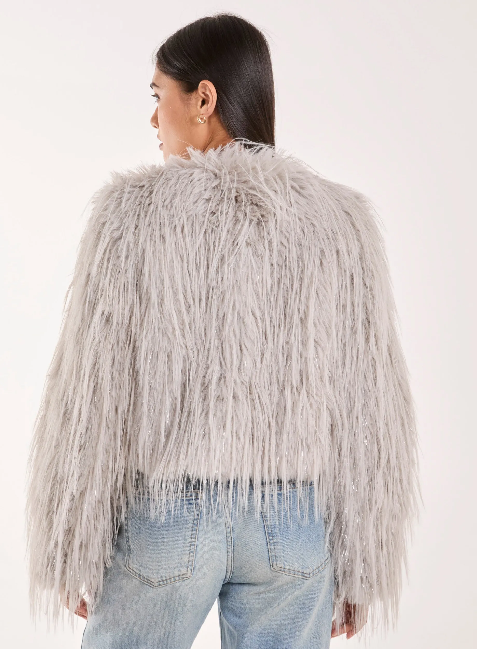 Shaggy Tinsel Faux Fur Cropped Jacket