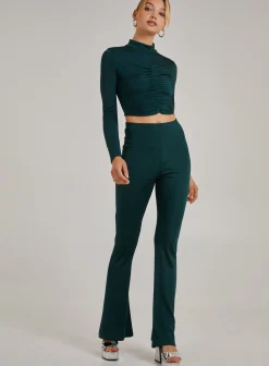 Shimmer Ruched Long Sleeve High Neck Top