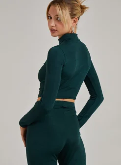 Shimmer Ruched Long Sleeve High Neck Top