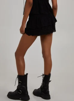 Shirred Broderie Ruffle Mini Skirt