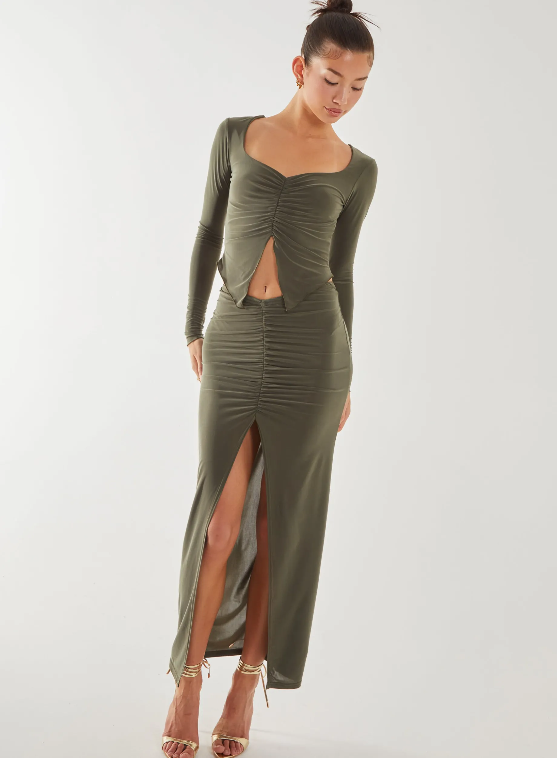 Slinky Ruched Maxi Skirt