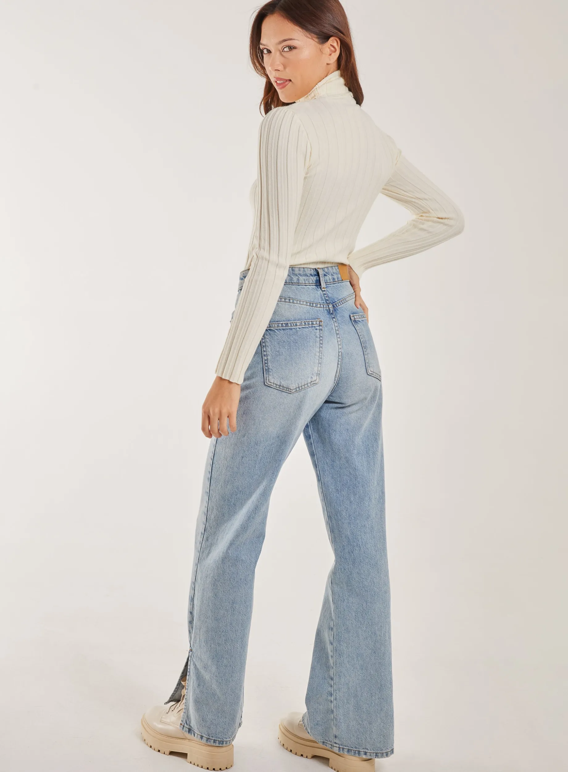 Soft Knit Wide Rib Roll Neck Top