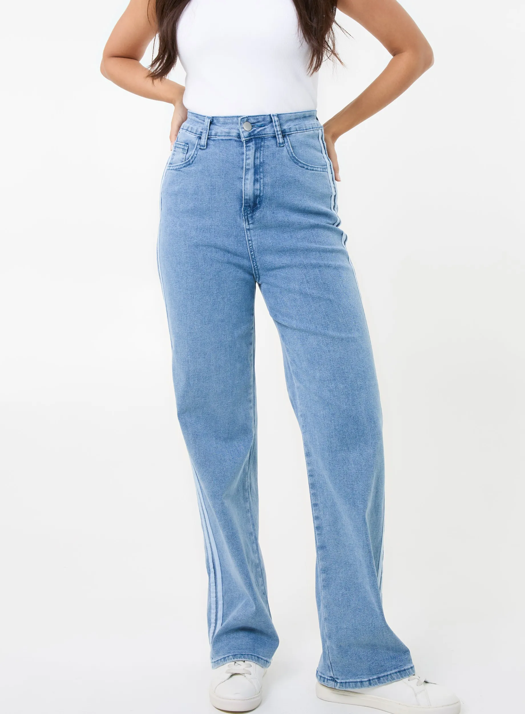 Stripe Detail Denim High Waist Jeans