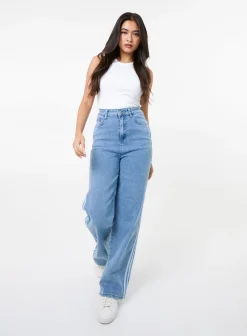 Stripe Detail Denim High Waist Jeans