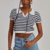 Striped Knitted Textured Polo Top