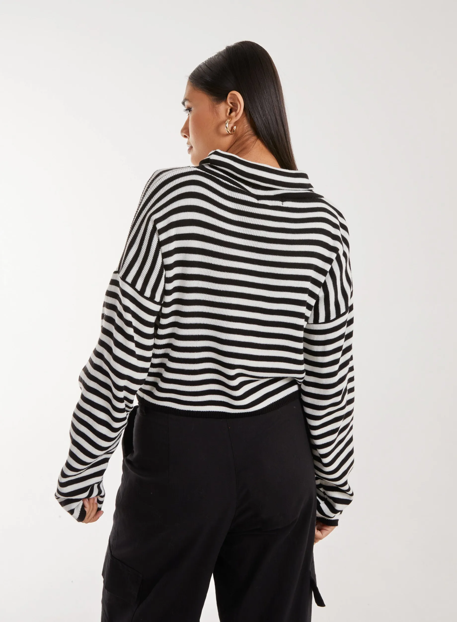 Striped Knitted Turtle Neck Jumper