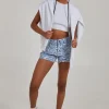 Swirl Print Denim Shorts