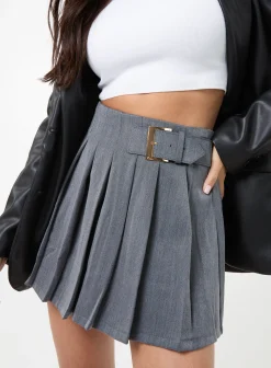 Tailored Belted Pleat Mini Skirt