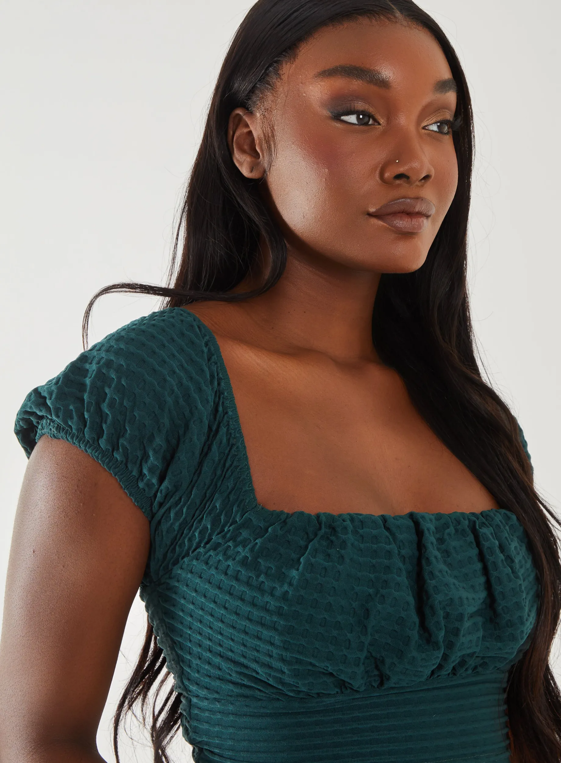 Textured Jersey Puff Sleeve Top