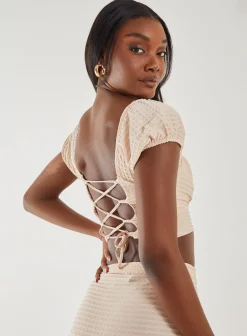 Textured Jersey Puff Sleeve Top