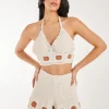 Tie Flower Detail Crochet Bralette