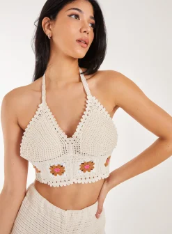 Tie Flower Detail Crochet Bralette