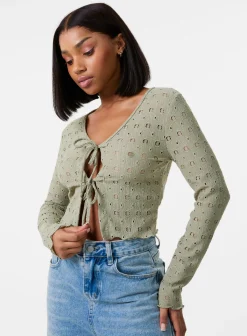 Tie Front Cutwork Cardigan