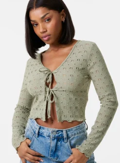 Tie Front Cutwork Cardigan