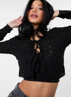 Tie Front Cutwork Cardigan