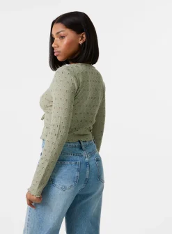Tie Front Cutwork Cardigan