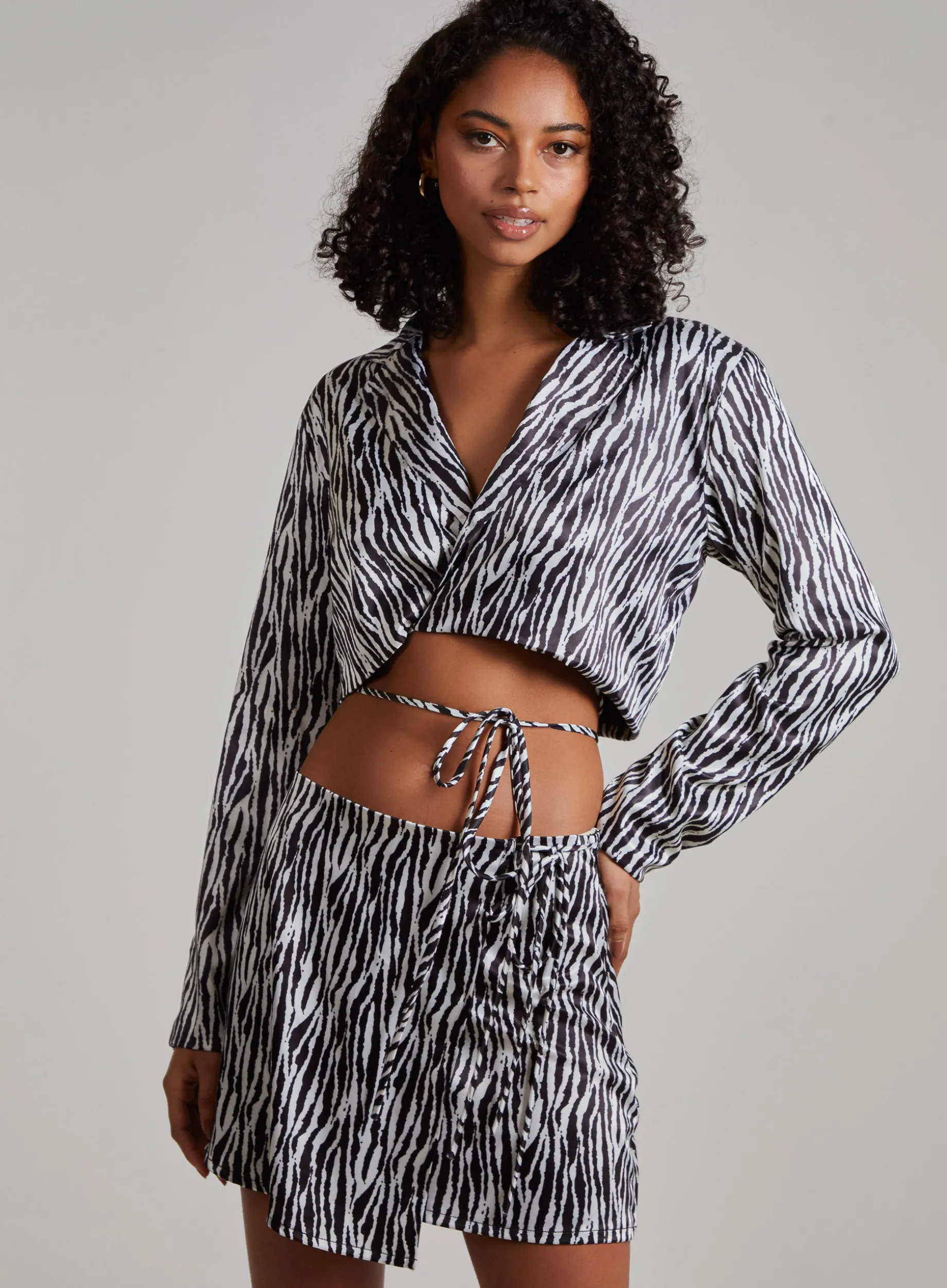 Tie Waist Satin Zebra Crop Top