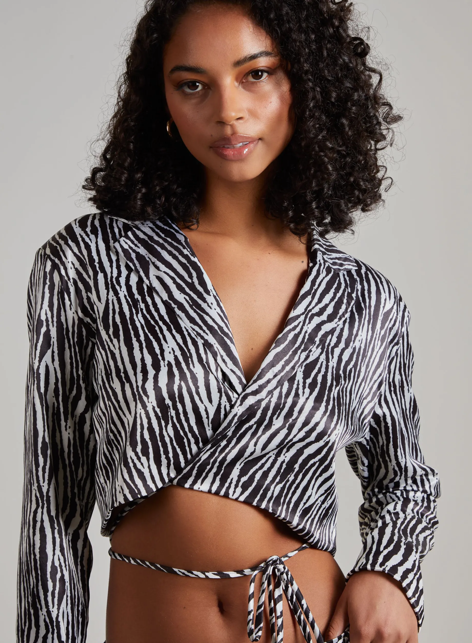 Tie Waist Satin Zebra Crop Top