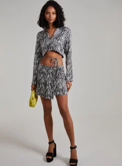 Tie Waist Satin Zebra Crop Top