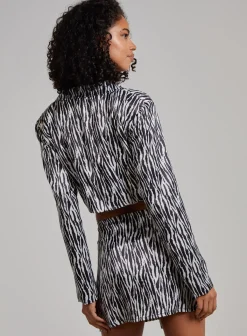 Tie Waist Satin Zebra Crop Top