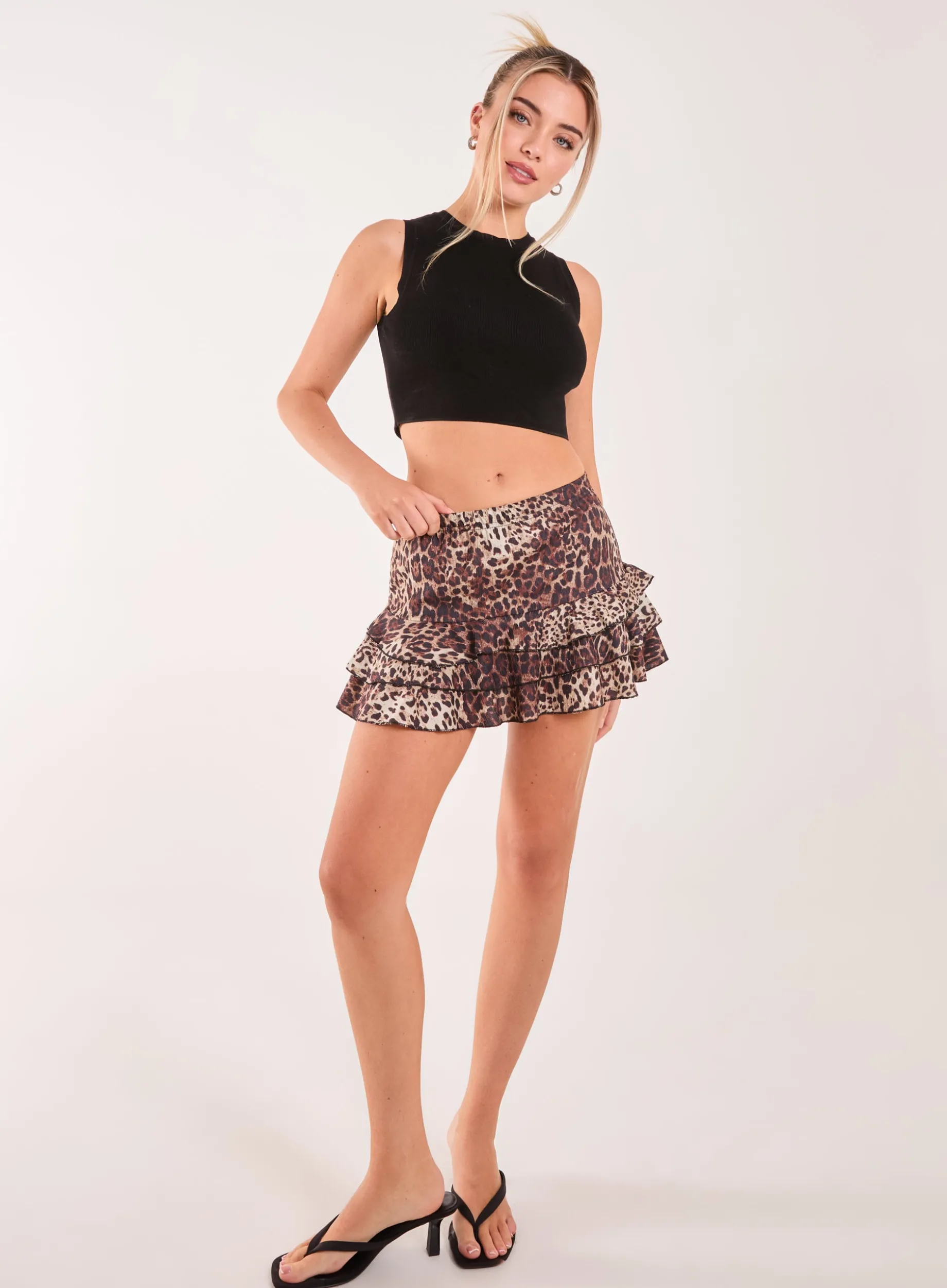 Tiered Leopard Ruffle Rara Mini Skirt