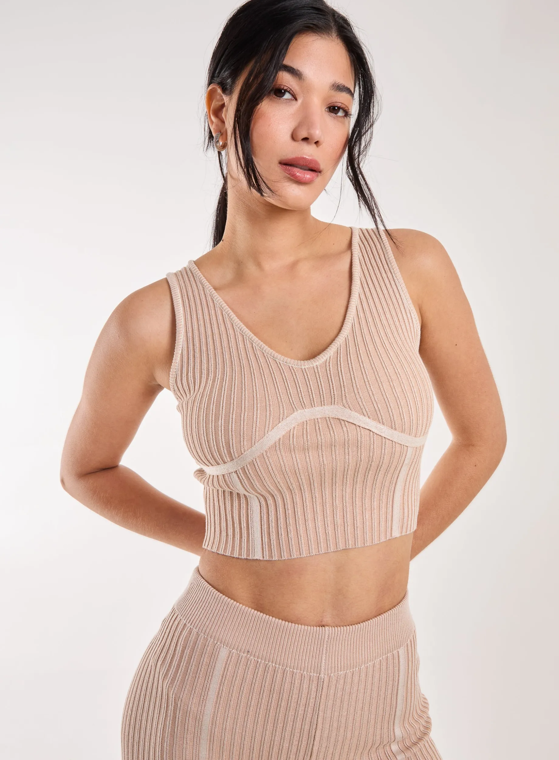 Two Tone Rib Corset Detail Top