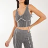 Two Tone Rib Corset Detail Top