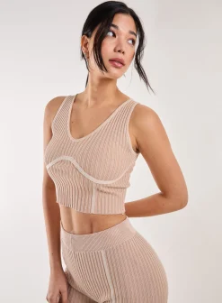 Two Tone Rib Corset Detail Top