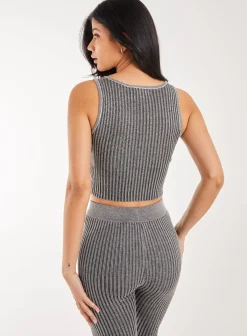 Two Tone Rib Corset Detail Top