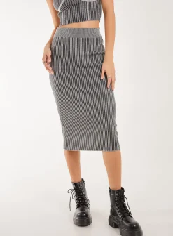 Two Tone Rib Midi Skirt