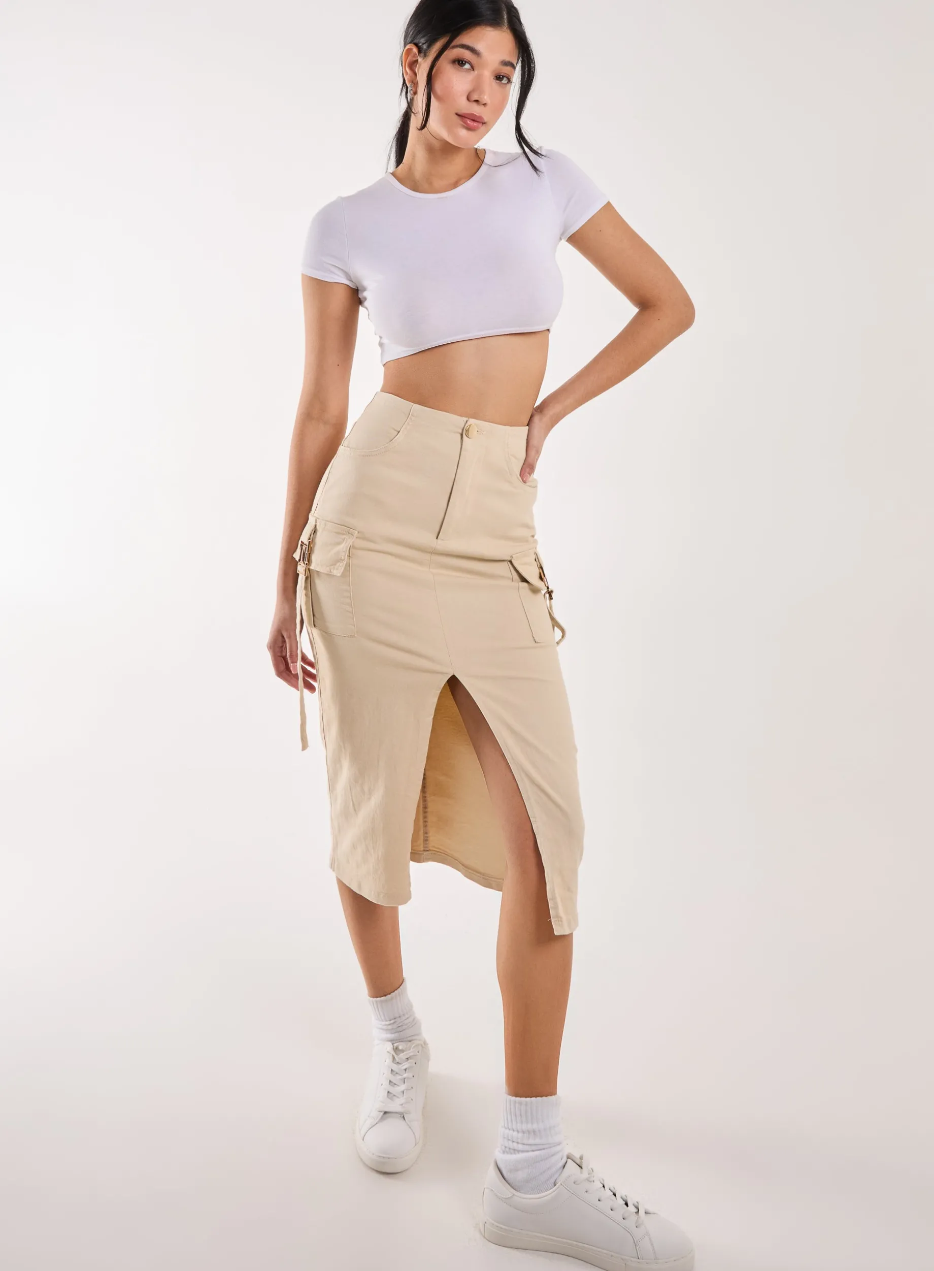 Utility Pocket Detail Midi Skirt