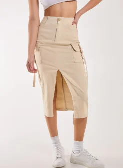 Utility Pocket Detail Midi Skirt