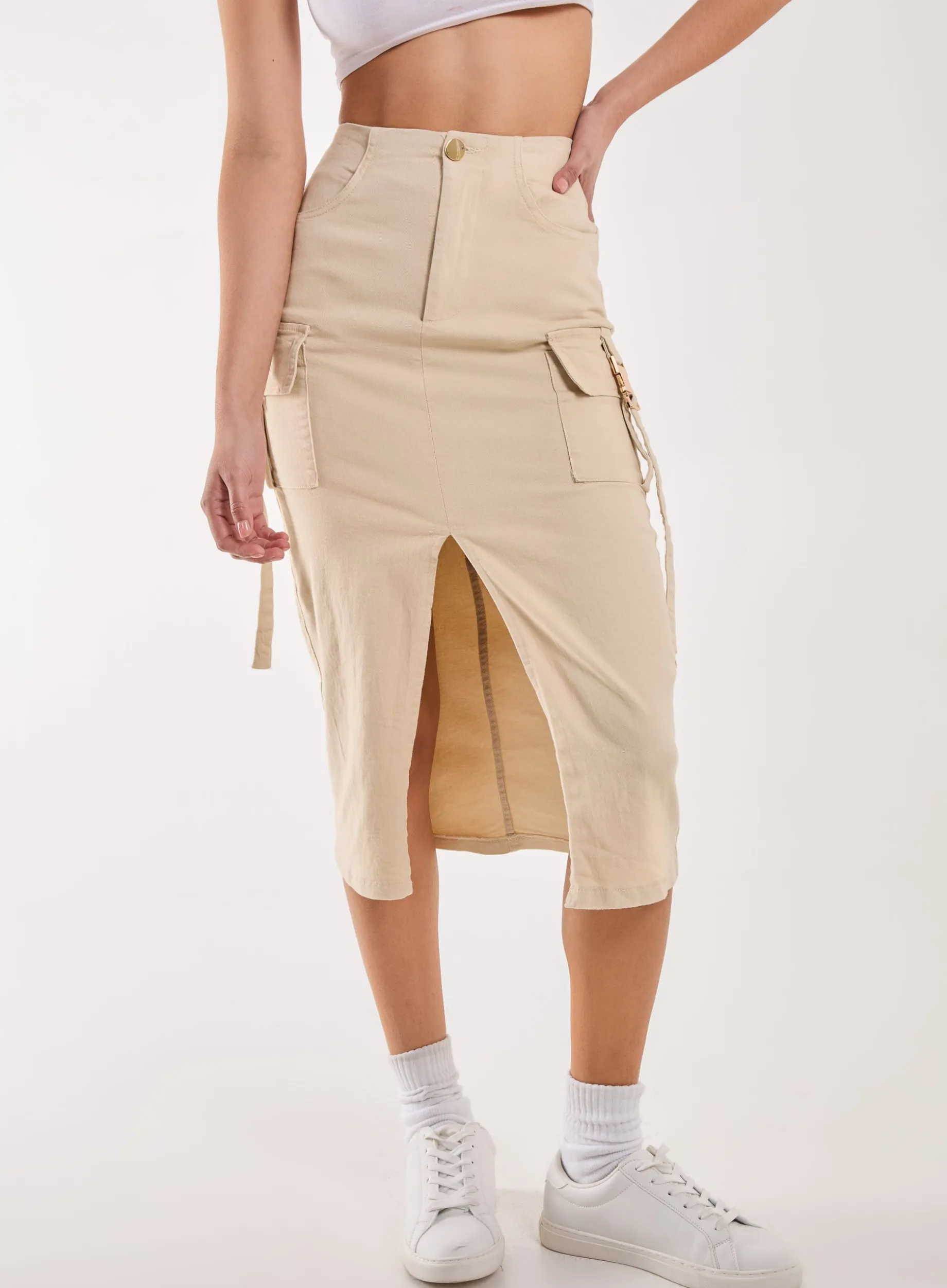 Utility Pocket Detail Midi Skirt