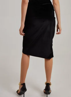Velvet Twist Front Midi Skirt