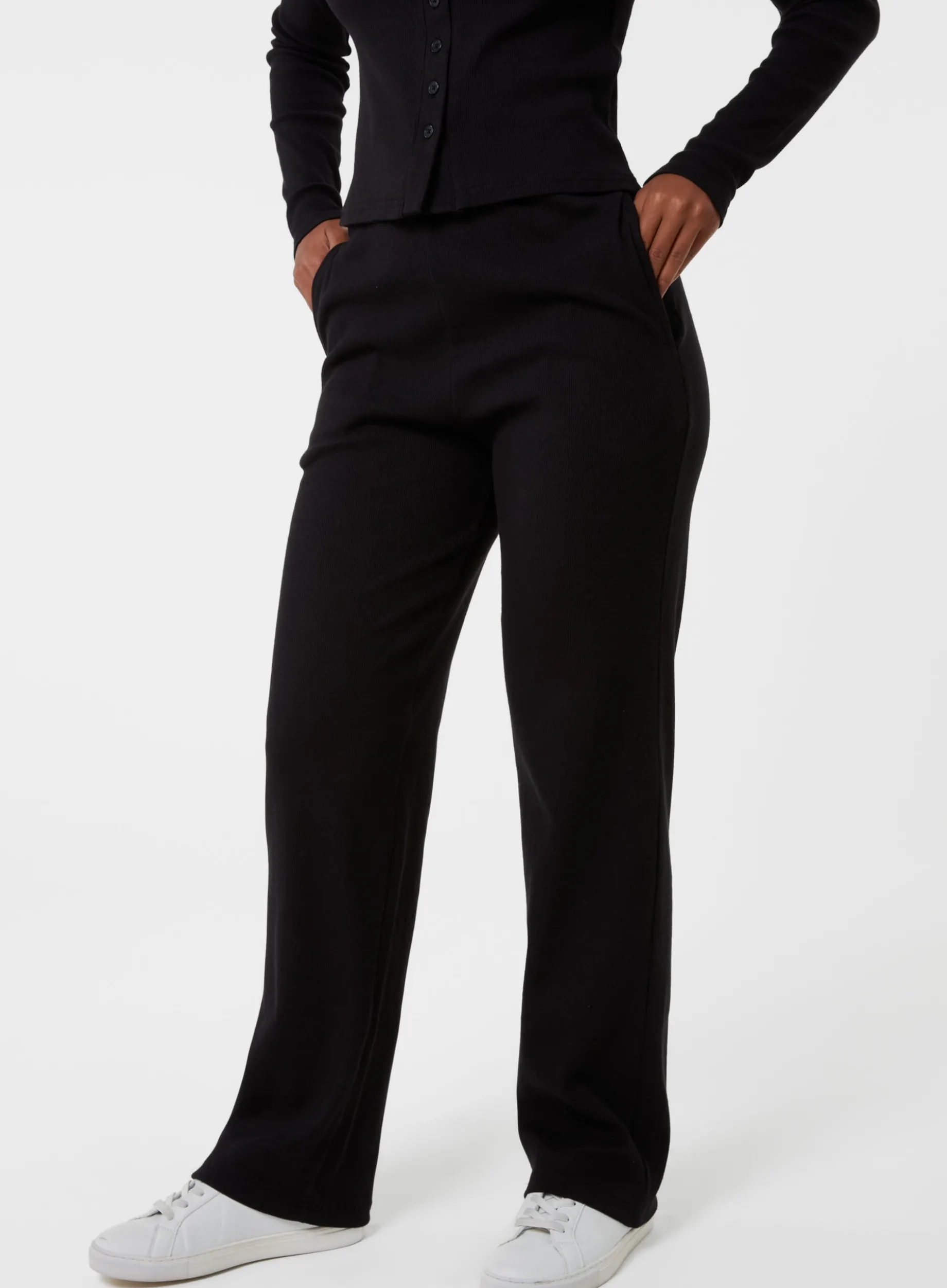 Wide Leg Ribbed Trousers