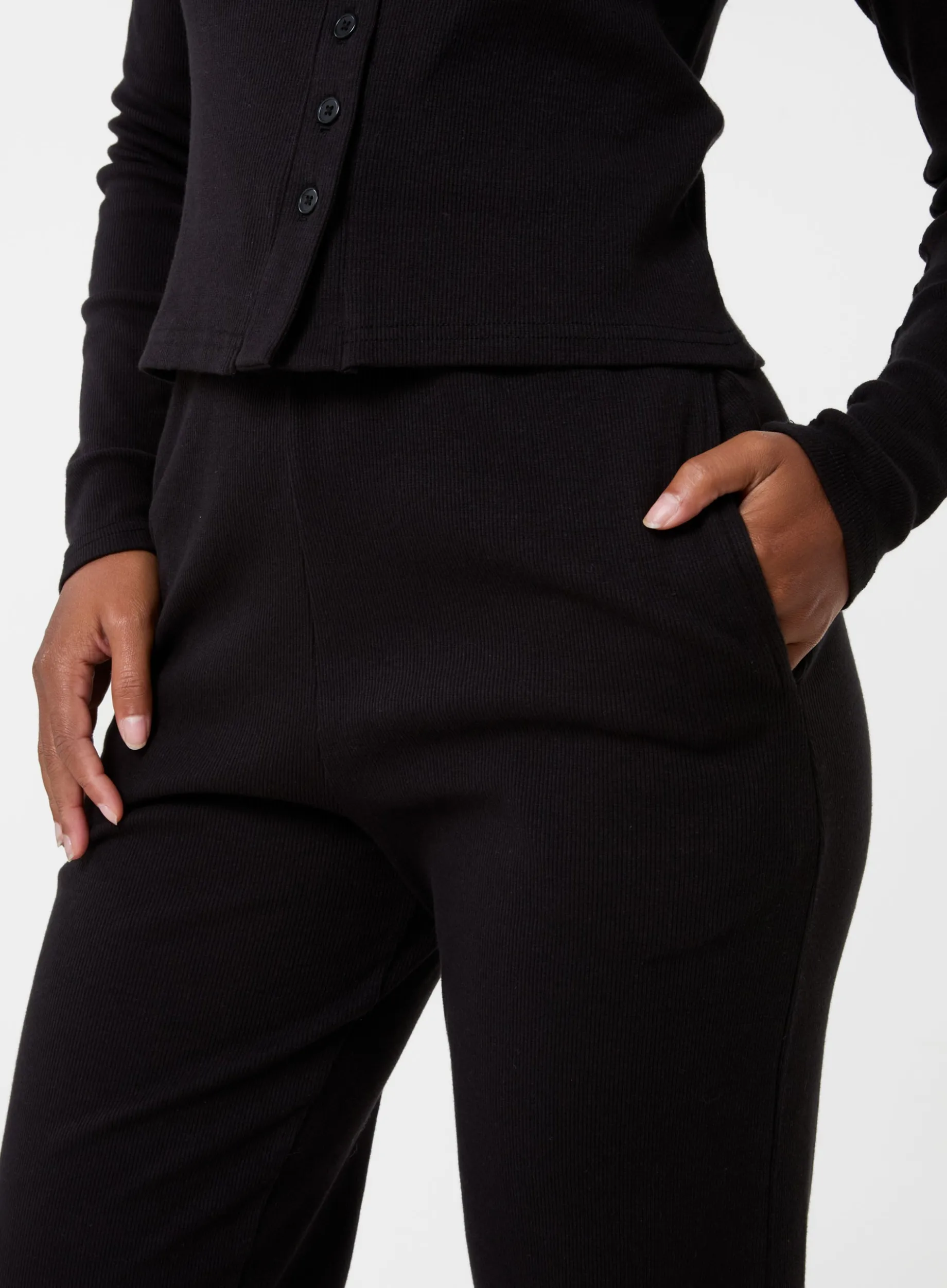 Wide Leg Ribbed Trousers
