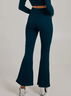 Wide Ribbed Flare Trousers