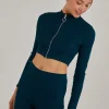 Wide Ribbed Zip Up Long Sleeve Top