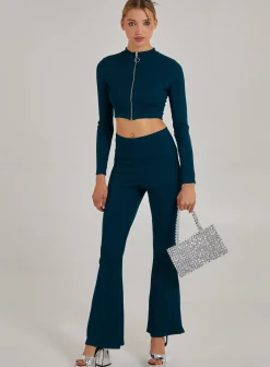 Wide Ribbed Zip Up Long Sleeve Top